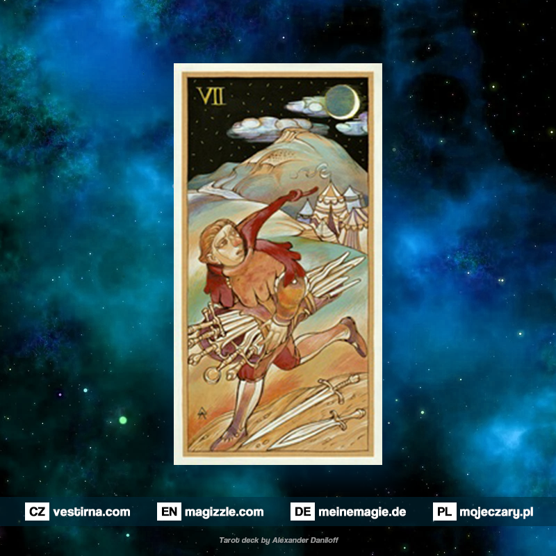 Tarot Tageskarte Sieben der Schwerter Vergeblichkeit Horoskope, Kartenlegen und